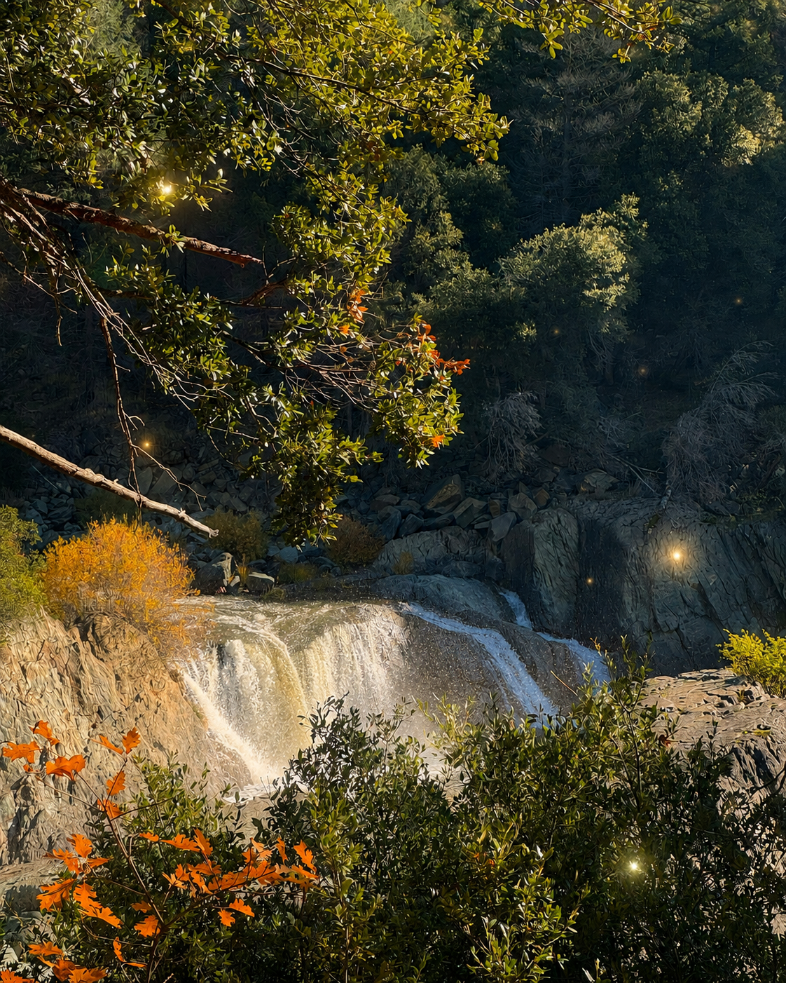 Guardian energy in a natural waterfall setting